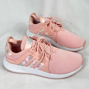 Adidas Light Pink Iridescent Reflective Stripes Lace Up Athletic Tennis Shoes
